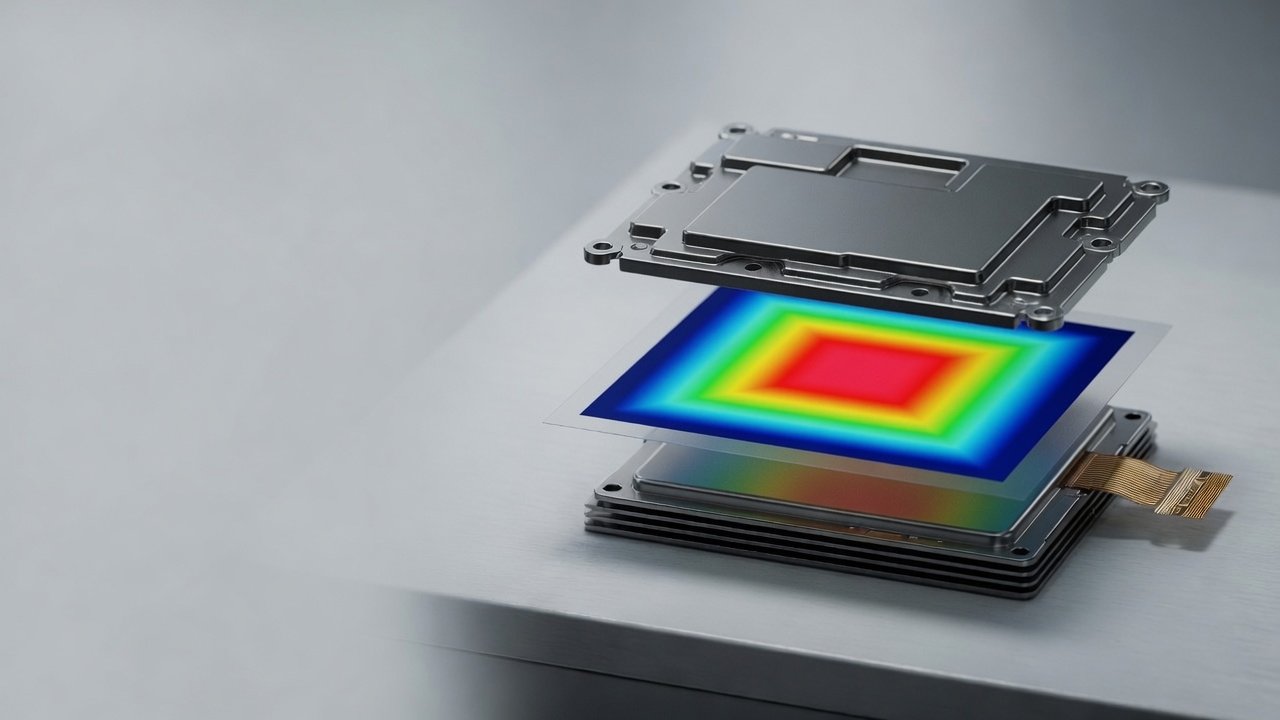Illustrative planar electronics interface with a pressure heat-map overlay