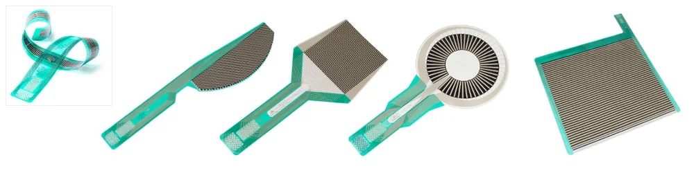 Thin-film sensor placement example showing a flexible connection tail