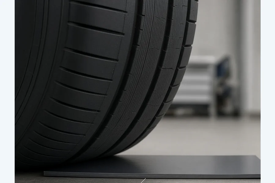 Neutral illustration of a tire contacting a thin sensing interface under a controlled load
